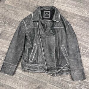 Zara distressed 100% leather jacket men’s size M